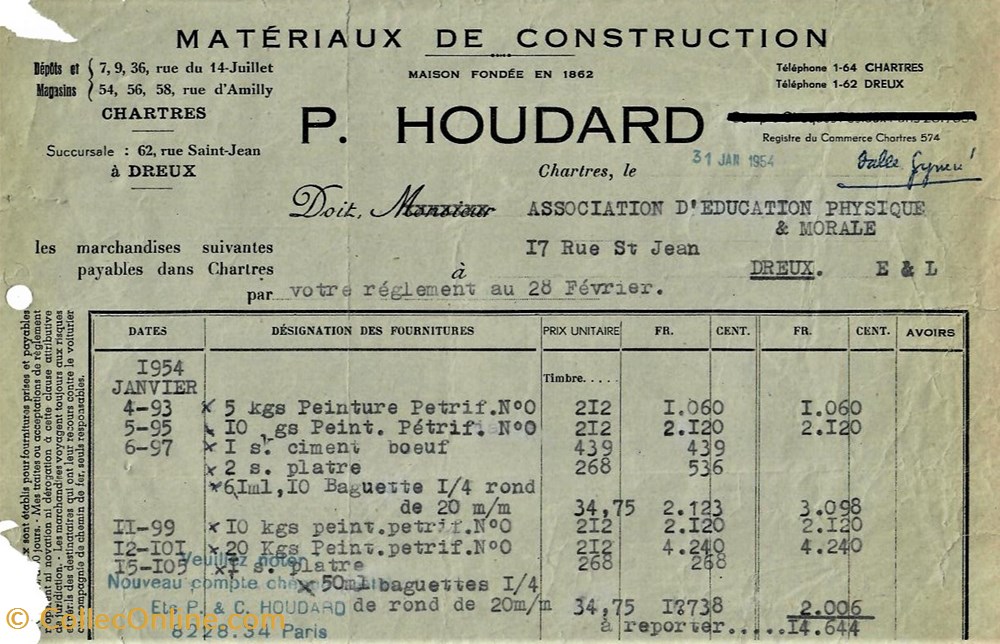 Matériaux de construction P. Houdard documents anciens factures commerciaux materiaux de construction p houdard