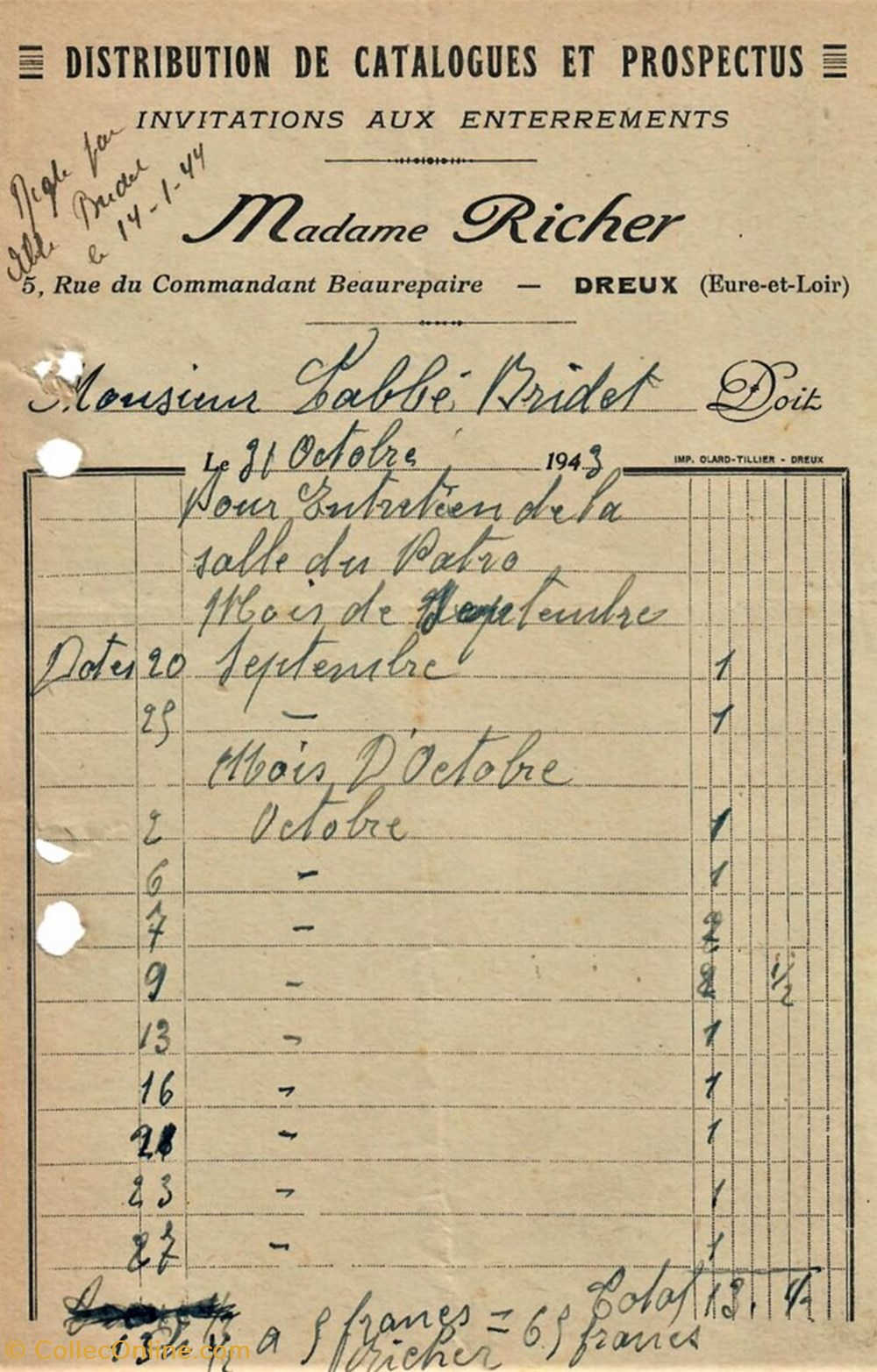 Distribution de Catalogues et Prospectus Madame Richer documents anciens factures commerciaux distribution de catalogues et prospectus madame richer