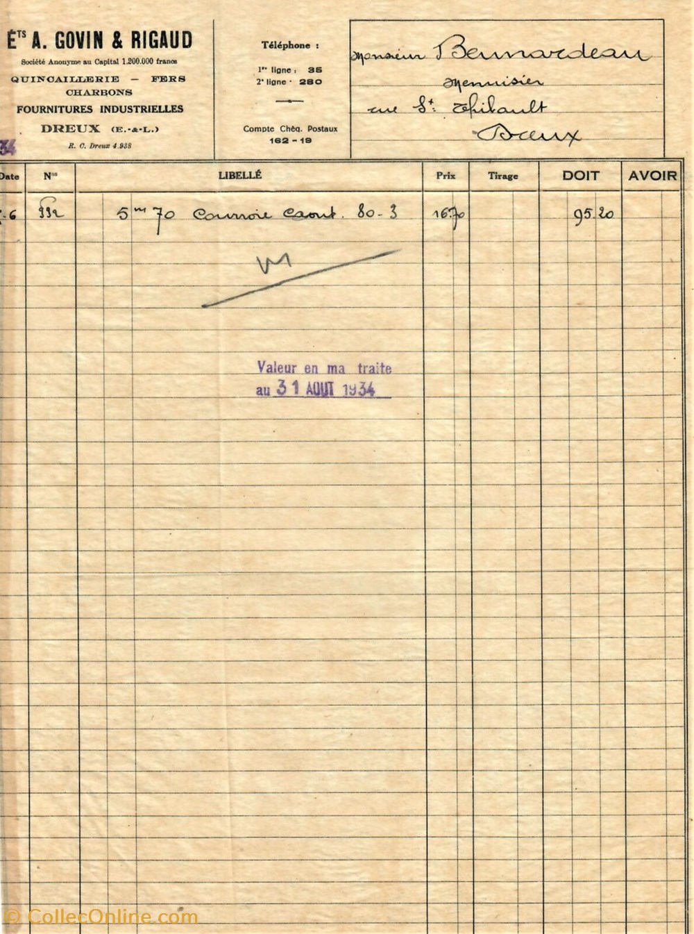 documents anciens factures commerciaux quincaillerie a govin
