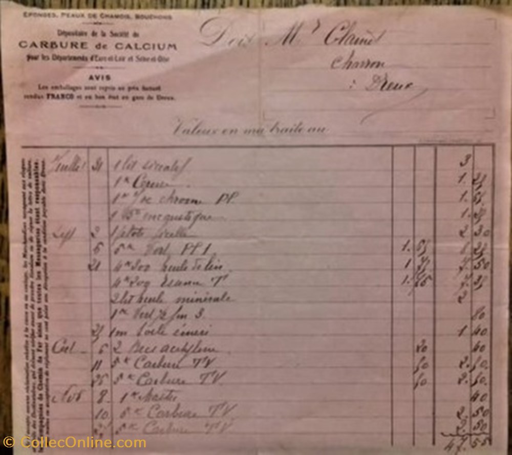 documents anciens factures commerciaux depositaire de la societe de carbure de calcium