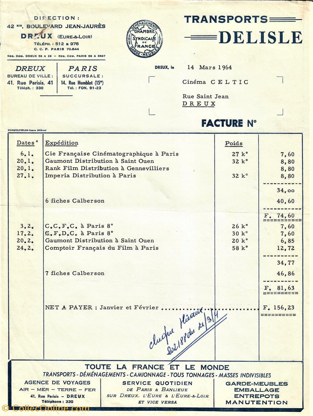 Transports Delisle documents anciens factures commerciaux transports delisle