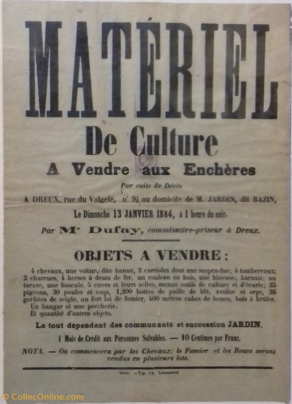 Vente de matériel de culture documents anciens affiches institutionnelle vente de materiel de culture