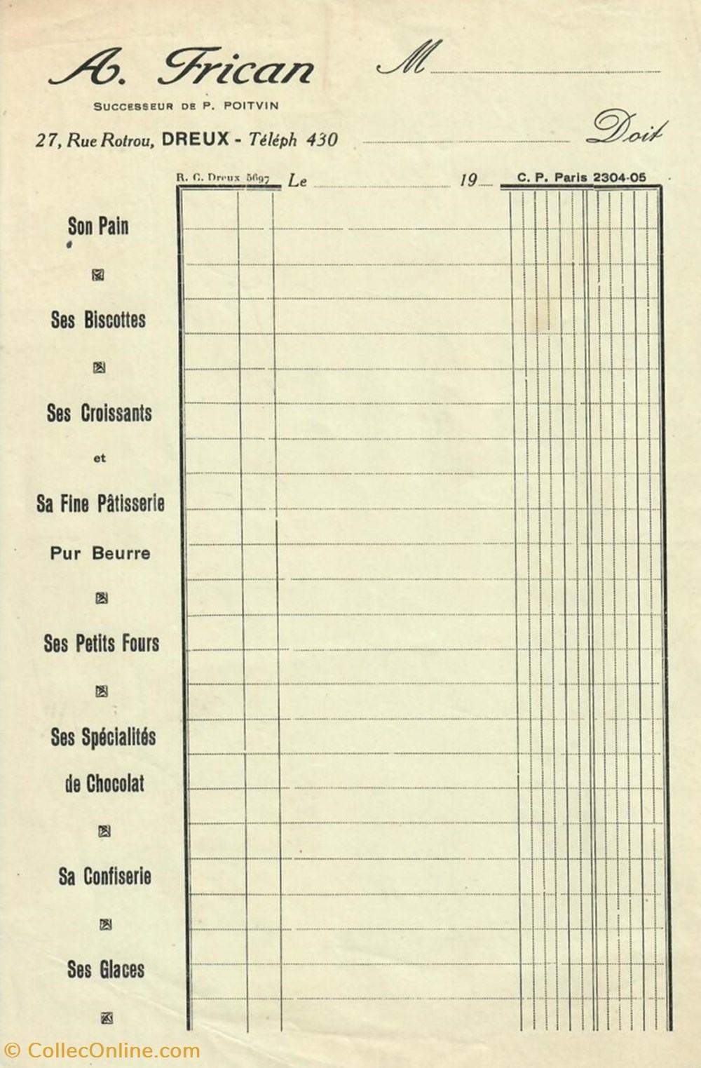Boulangerie A. Frican documents anciens factures commerciaux boulangerie a frican