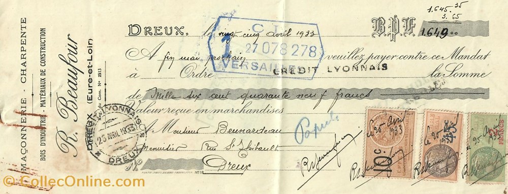 documents anciens factures commerciaux mandat de la maconnerie r beaufour
