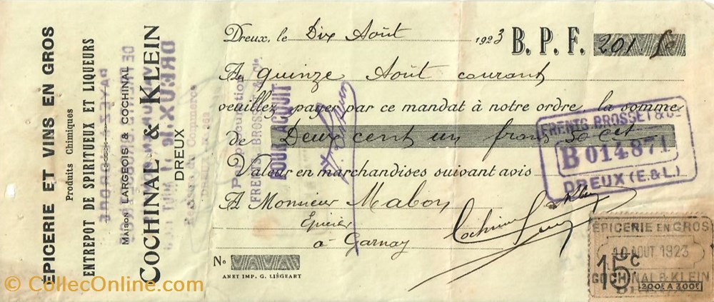 Mandat de l'Épicerie Largeois & Cochinal documents anciens factures commerciaux mandat de epicerie largeois cochinal