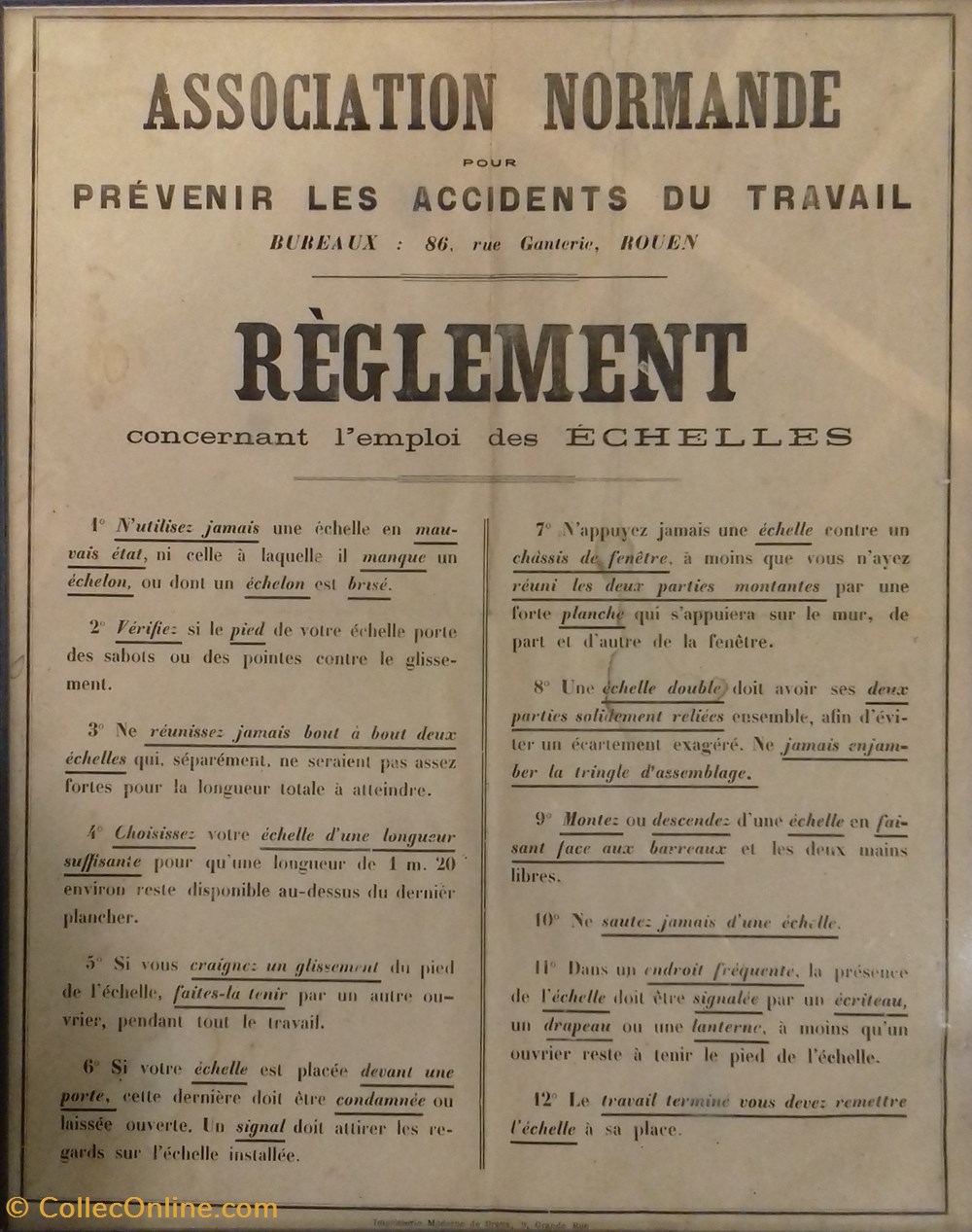 documents anciens affiches institutionnelle reglement concernant emploi des echelles de association normande