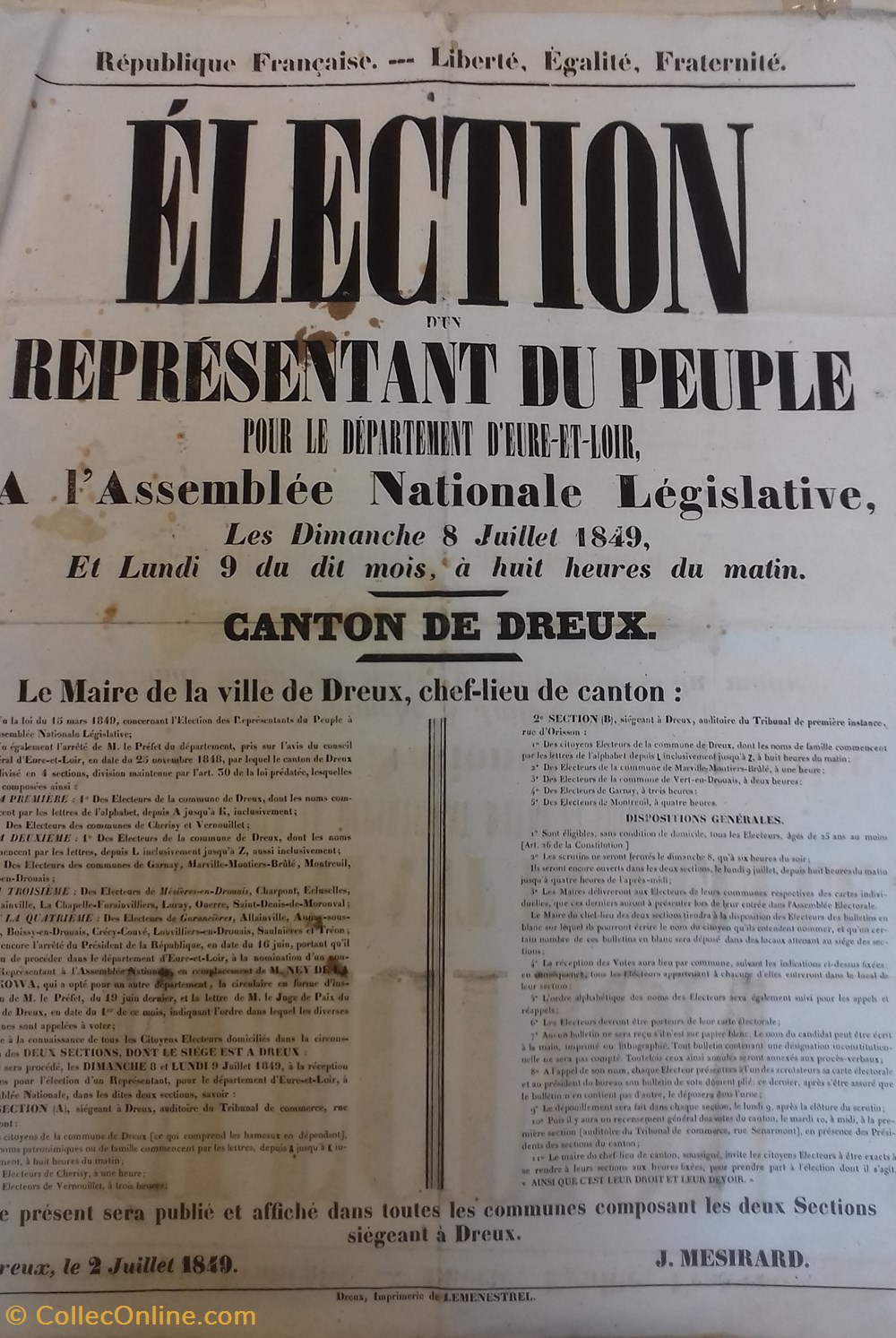 Election d'un représentant du peuple pour le département d'Eure-et-Loir à l'assemblée législative documents anciens affiches institutionnelle election un representant du peuple pour le departement eure et loir a assemblee legislative