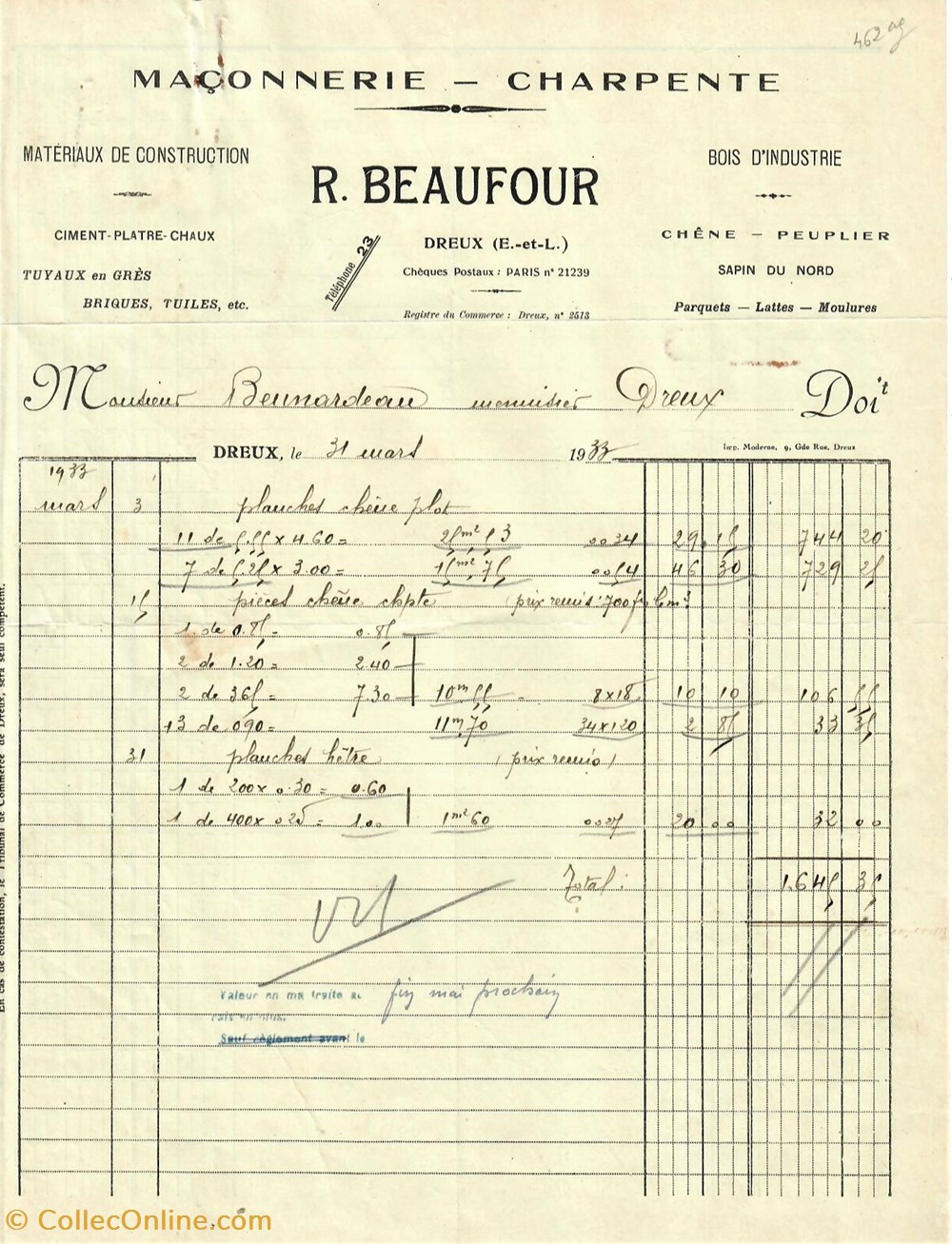 documents anciens factures commerciaux maconnerie r beaufour