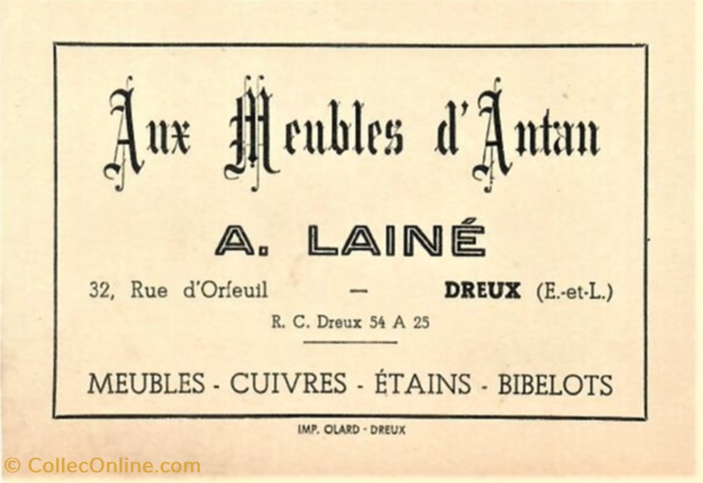 Carte de visite Aux Meubles d'Antan documents anciens cartes carte de visite aux meubles antan