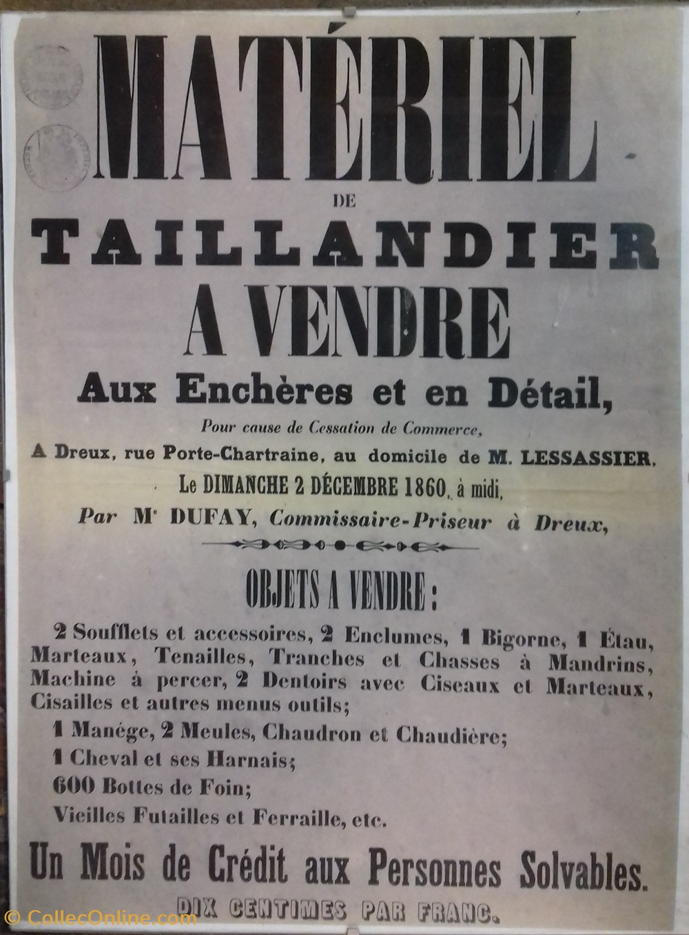 Vente de matériel de taillandier documents anciens affiches institutionnelle vente de materiel de taillandier