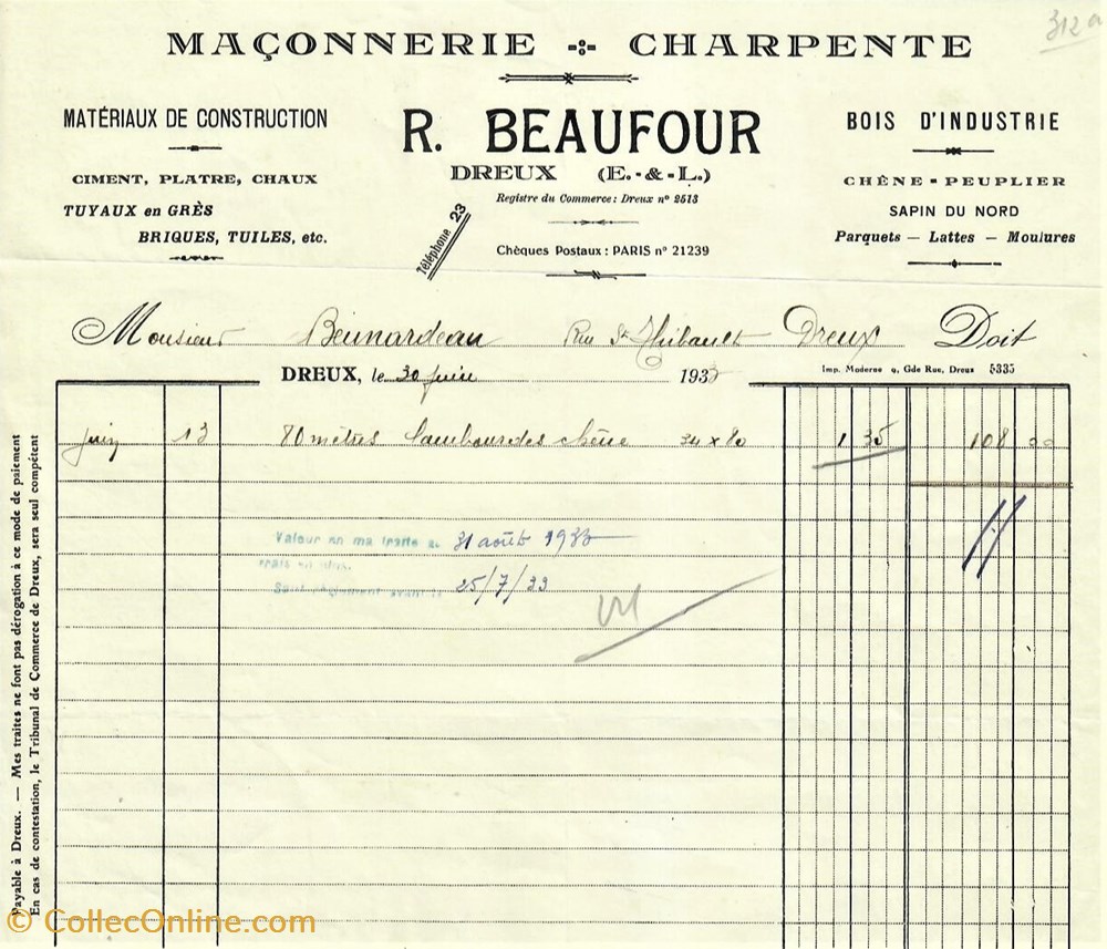 documents anciens factures commerciaux maconnerie r beaufour