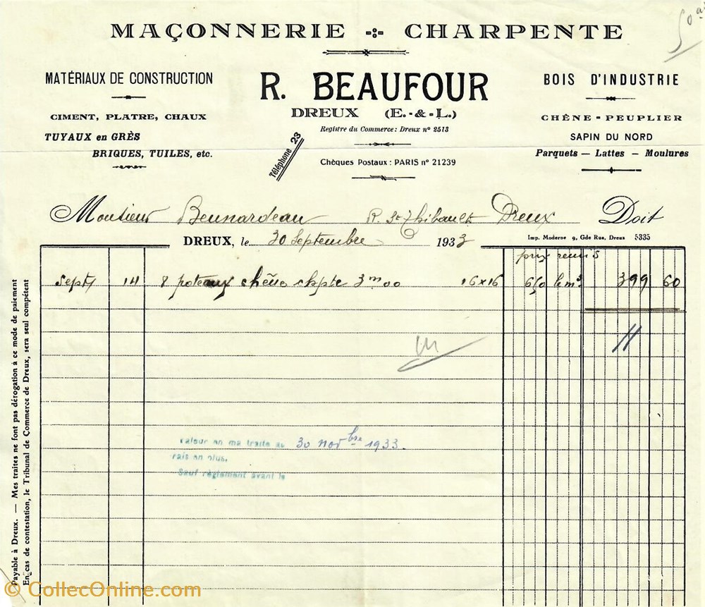 documents anciens factures commerciaux maconnerie r beaufour