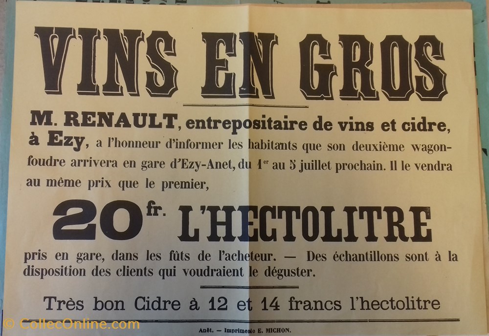 documents anciens affiches institutionnelle vente de vins