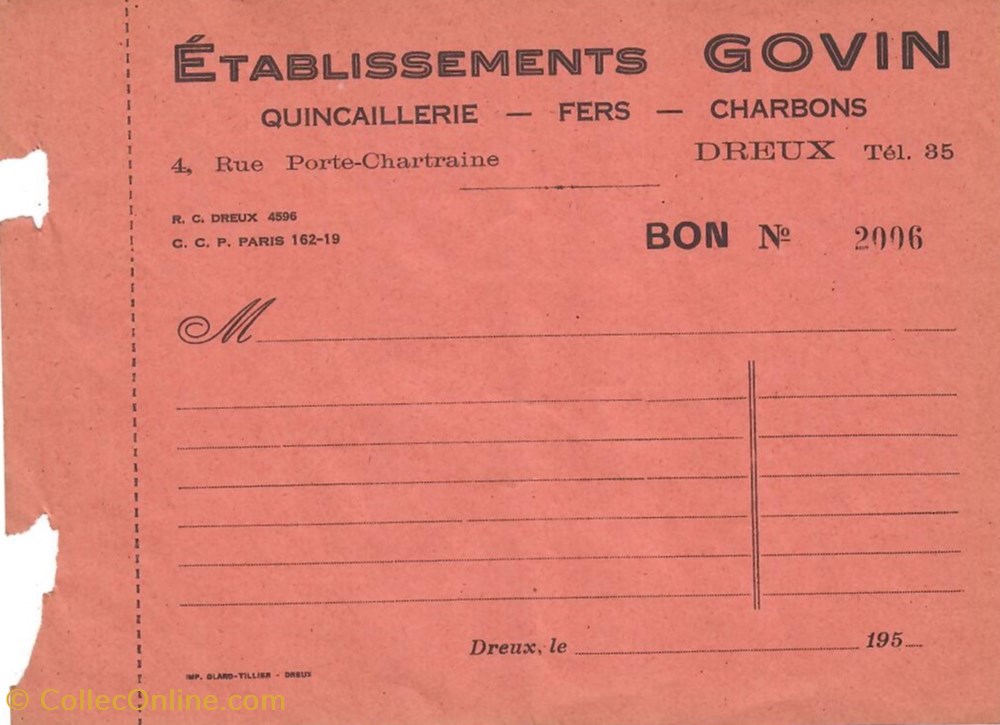 Bon d'achat des Établissements Govin documents anciens factures commerciaux bon achat des etablissements govin