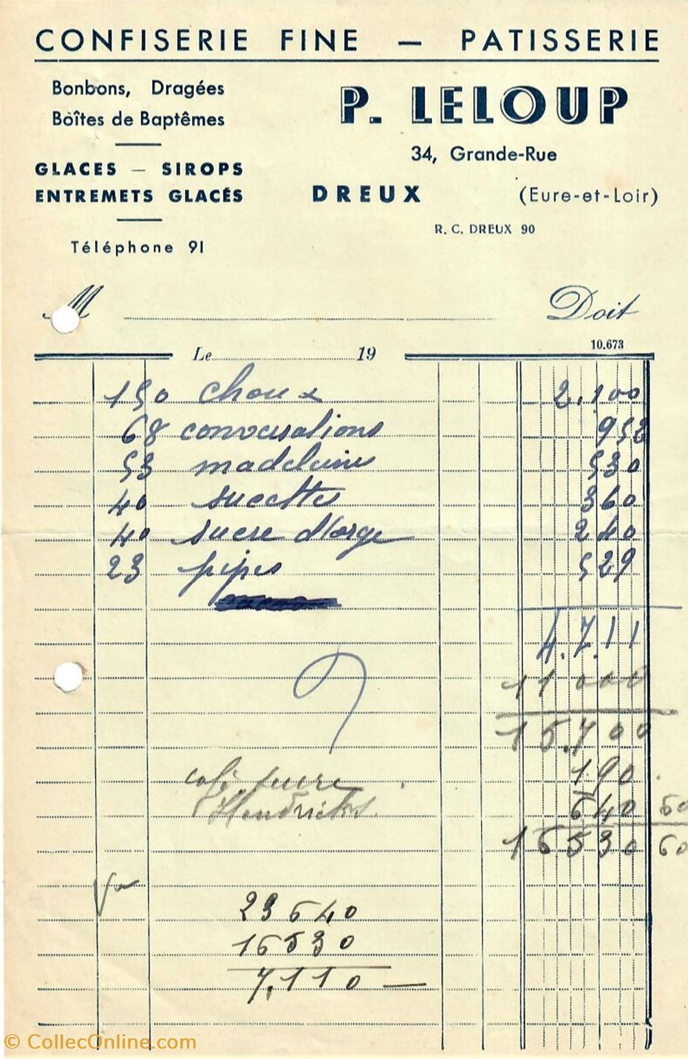 documents anciens factures commerciaux confiserie fine patisserie p leloup