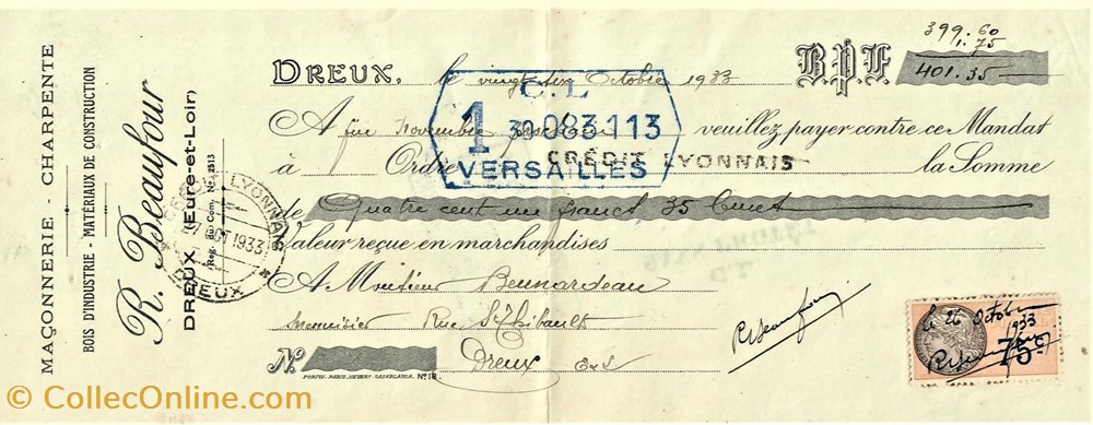 documents anciens factures commerciaux mandat de la maconnerie r beaufour