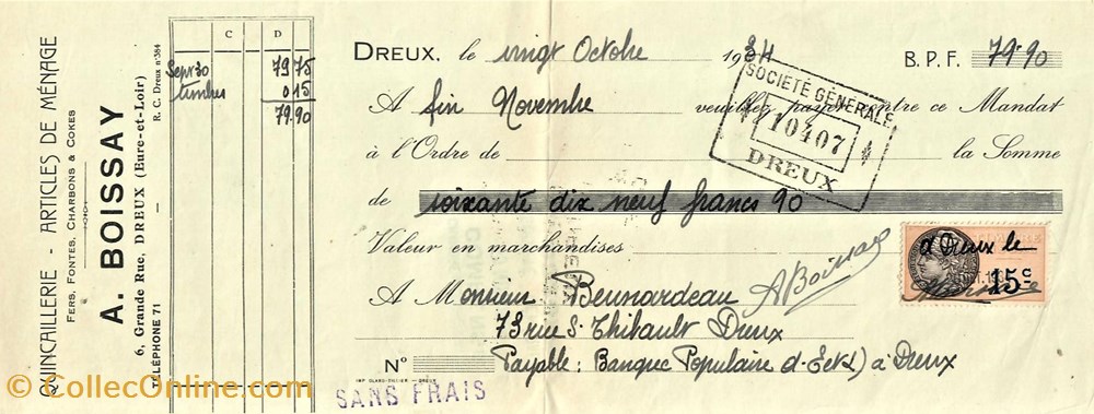 documents anciens factures commerciaux mandat des etablissements boissay