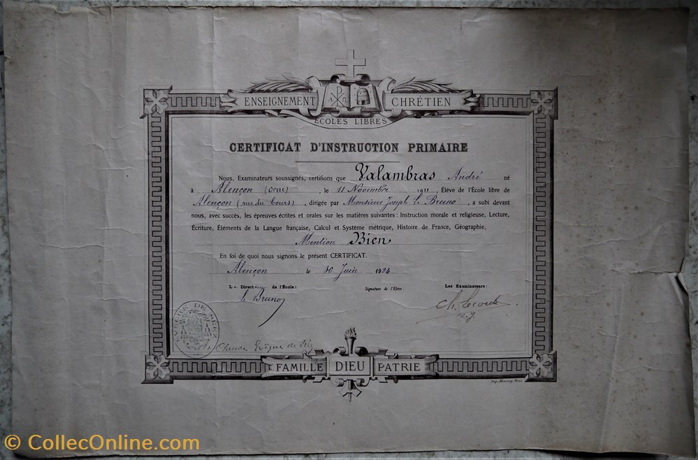 Certificat d'Instruction Primaire décerné à André Valambras patrimoine religieux certificat instruction primaire decerne a andre valambras