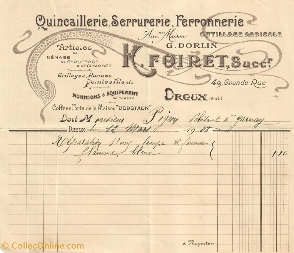 Quincaillerie K. Foiret documents anciens factures commerciaux quincaillerie k foiret