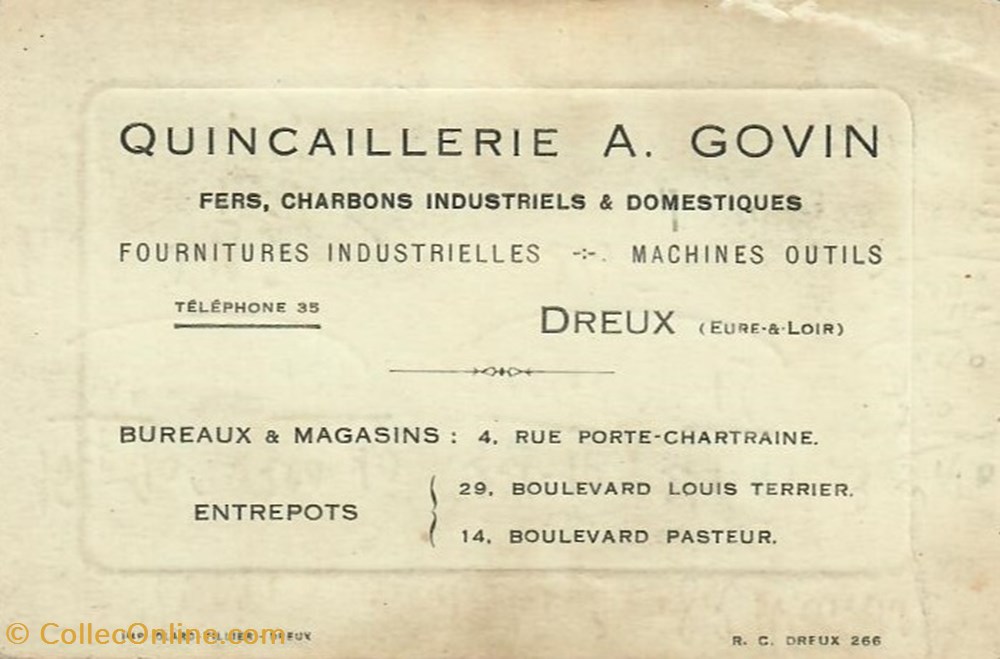 Carte de visite Quincaillerie A. Govin objets publicitaires carte de visite quincaillerie a govin