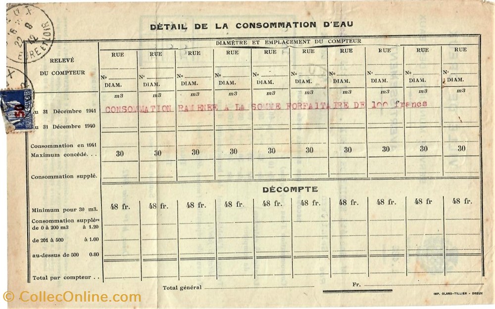 Service Municipal des Eaux de Dreux documents anciens factures commerciaux service municipal des eaux de dreux