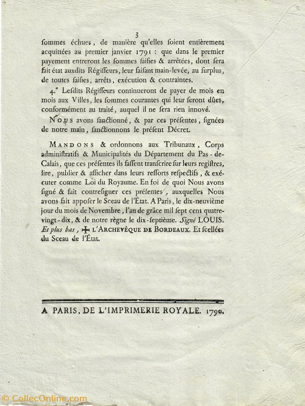 Décret de l'Assemblée Nationale concernant l'Octroi sur l'eau-de-vie 3 documents anciens decrets lois decret de assemblee nationale concernant octroi sur eau de vie