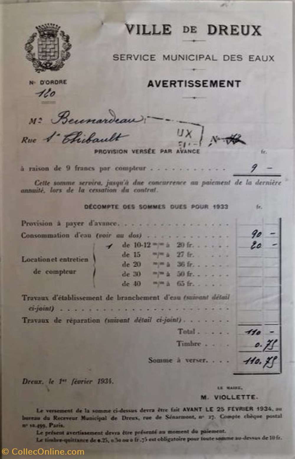 Service Municipal des Eaux de Dreux documents anciens factures commerciaux service municipal des eaux de dreux