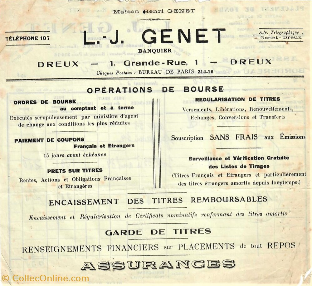 Assurances L.-J. Genet documents anciens factures commerciaux assurances l j genet