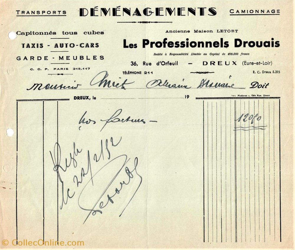 Les Professionnels Drouais documents anciens factures commerciaux les professionnels drouais