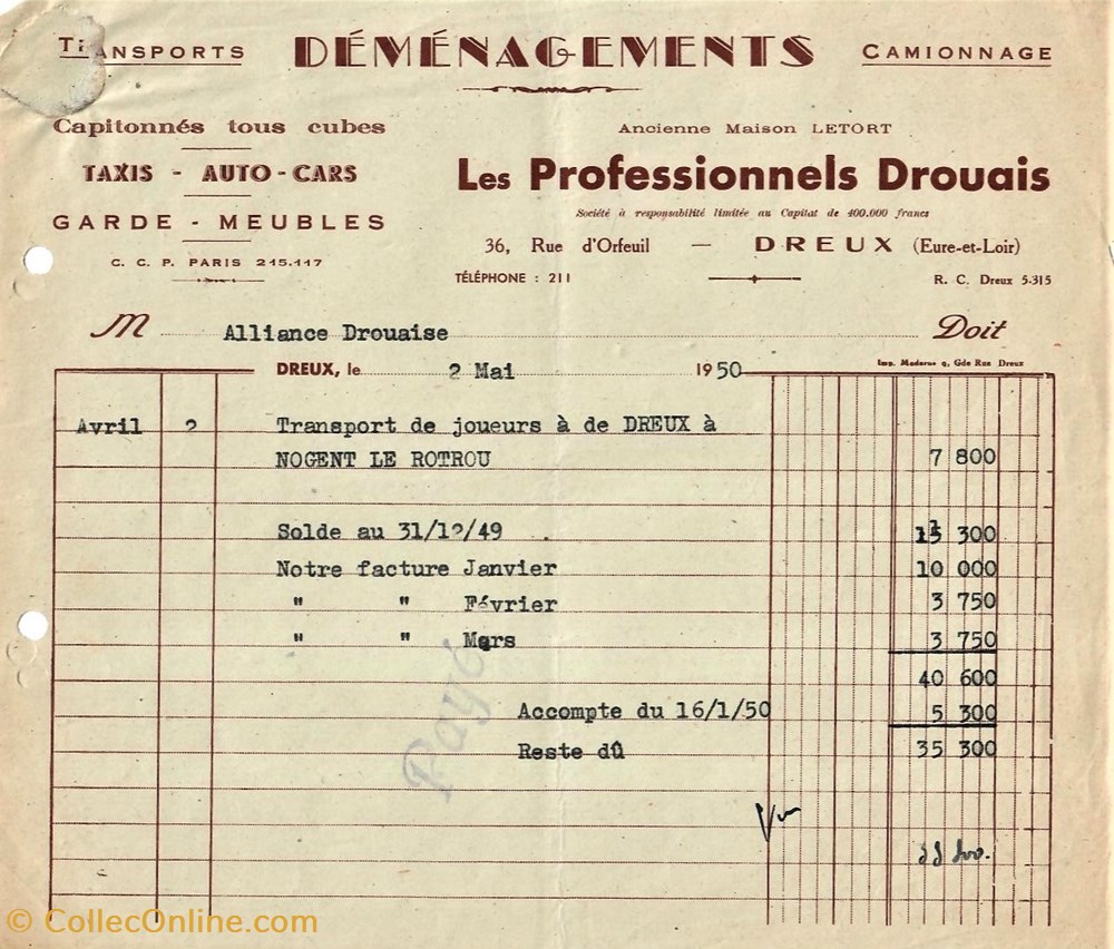 Les Professionnels Drouais documents anciens factures commerciaux les professionnels drouais