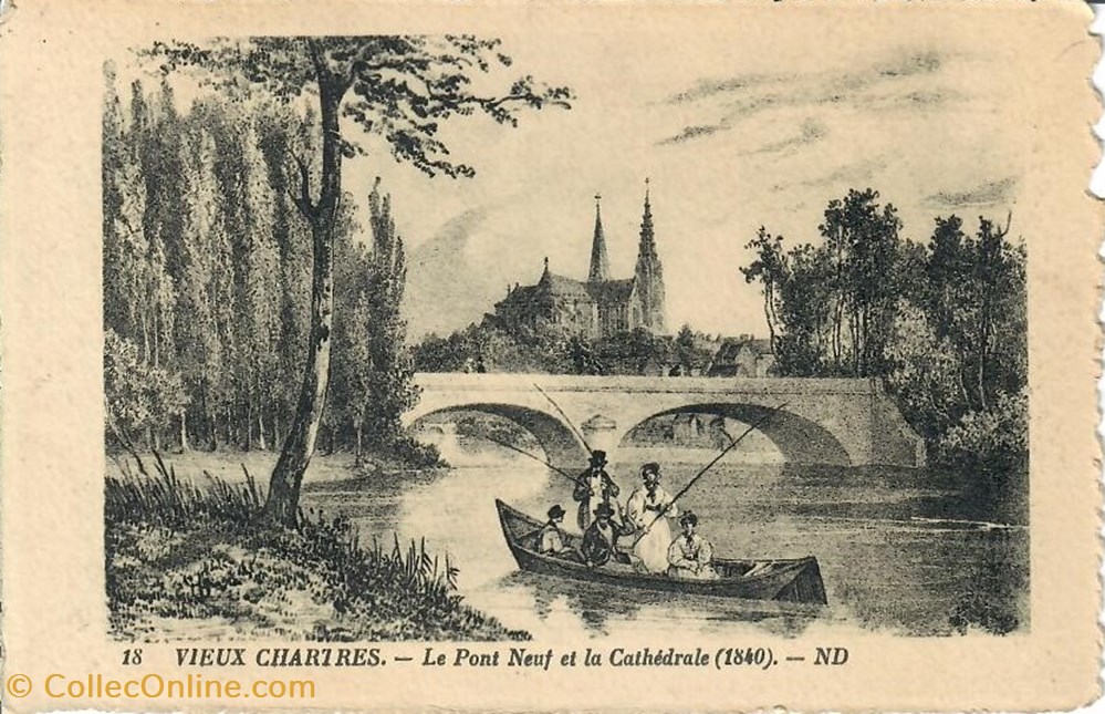 cartes postales europe france le pont neuf et la cathedrale de chartres 1840
