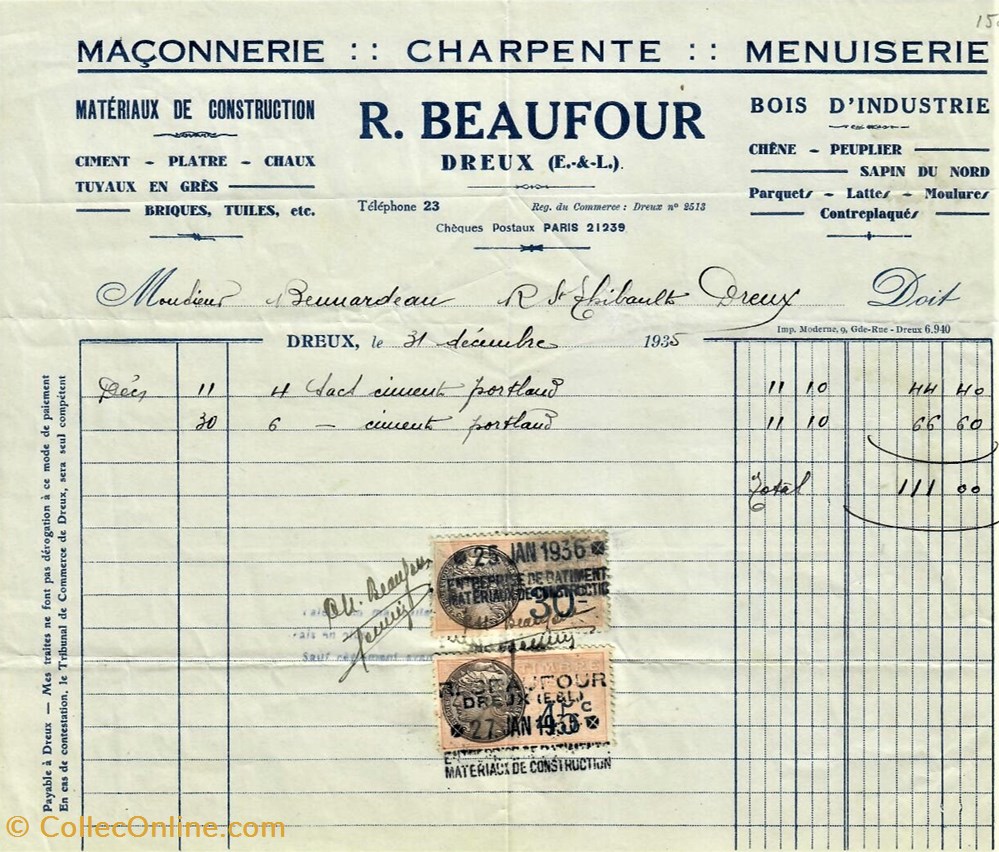 documents anciens factures commerciaux maconnerie r beaufour