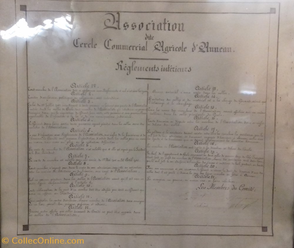 documents anciens affiches institutionnelle reglements interieurs de association dite cercle commercial agricole auneau