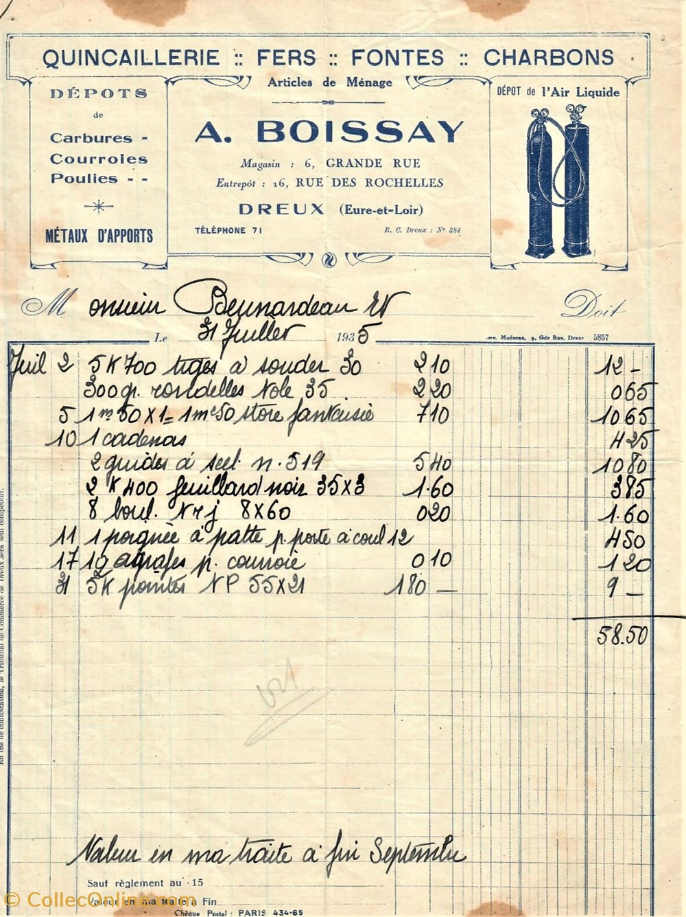 Établissements Boissay documents anciens factures commerciaux etablissements boissay