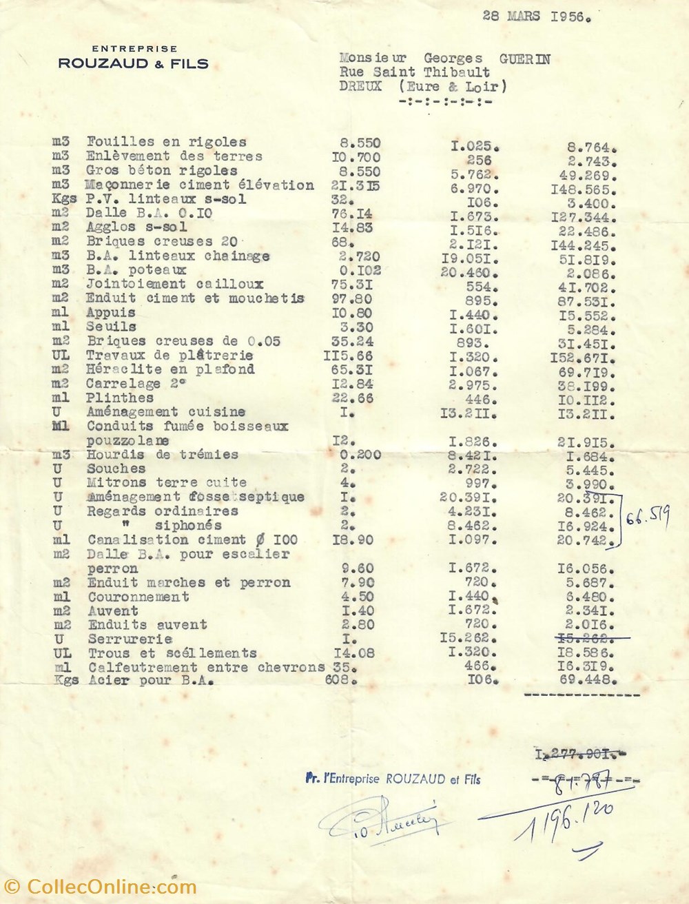 documents anciens factures commerciaux entreprise de maconnerie rouzaud fils