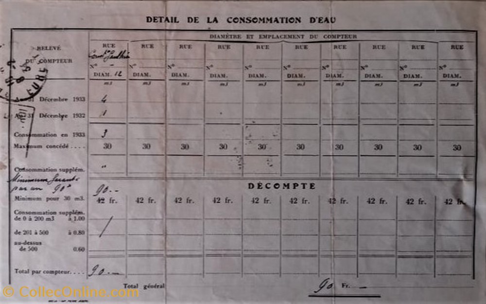 Service Municipal des Eaux de Dreux documents anciens factures commerciaux service municipal des eaux de dreux
