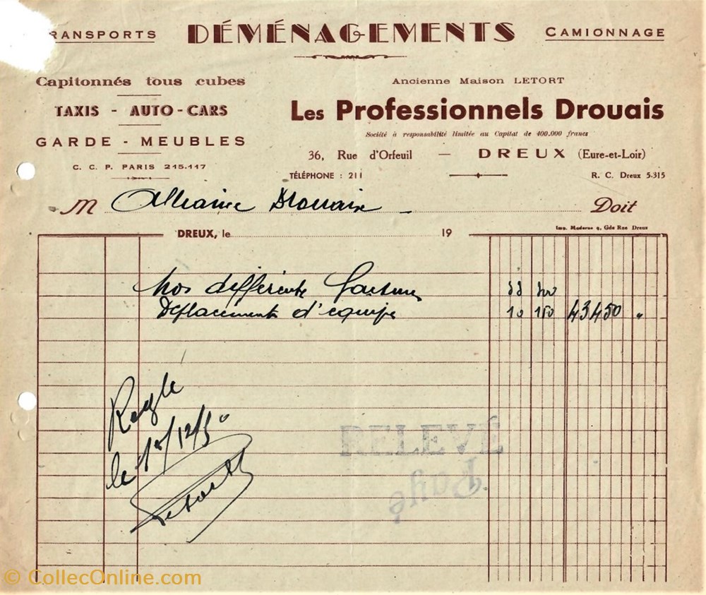 Les Professionnels Drouais documents anciens factures commerciaux les professionnels drouais