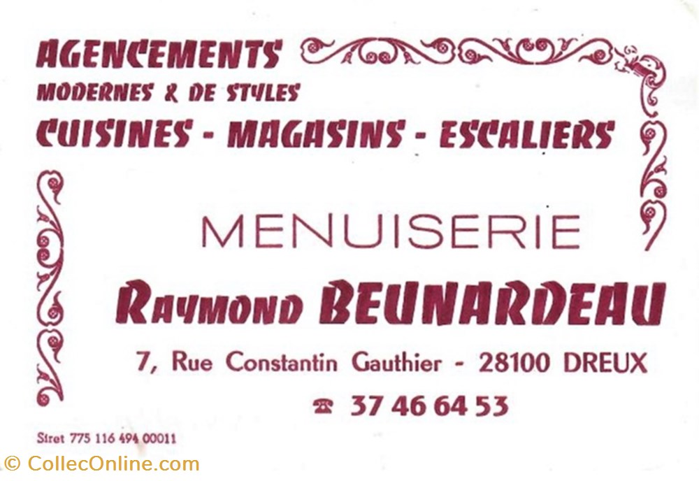 documents anciens cartes carte de visite menuiserie raymond beunardeau