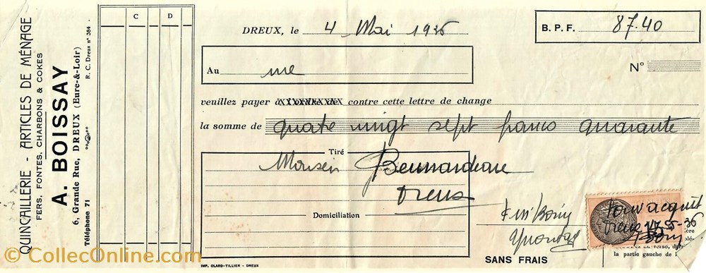 Mandat des Établissements Boissay documents anciens factures commerciaux mandat des etablissements boissay