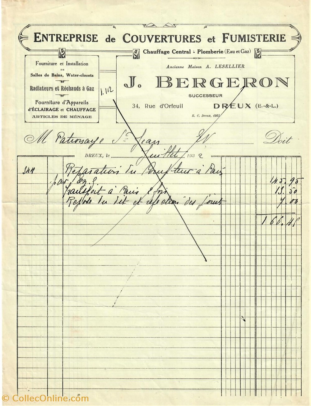 documents anciens factures commerciaux entreprise de couvertures et fumisterie j bergeron
