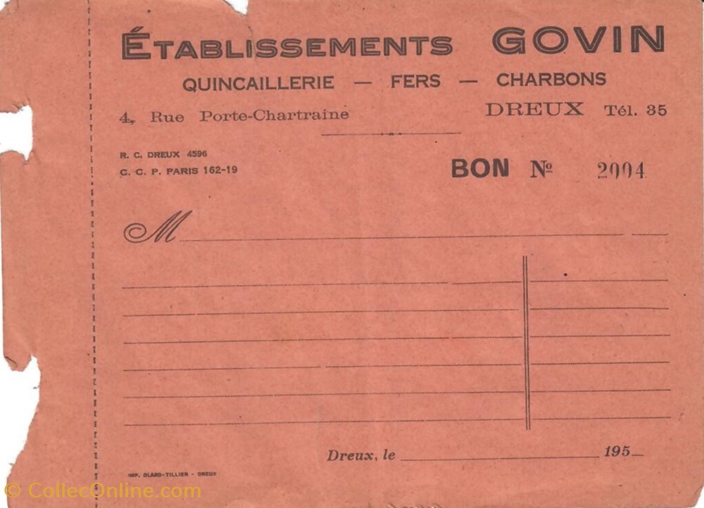 Bon d'achat des Établissements Govin documents anciens factures commerciaux bon achat des etablissements govin