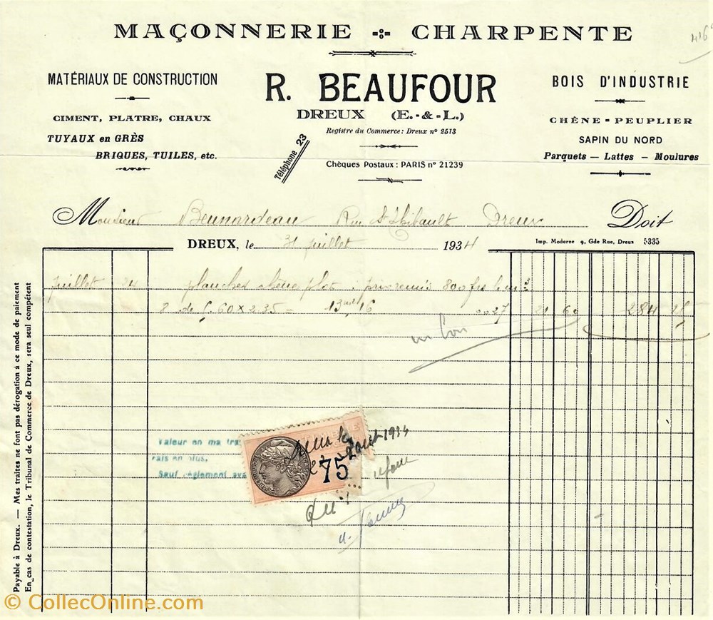 documents anciens factures commerciaux maconnerie r beaufour