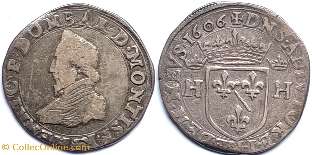 monnaies europe medievale a france feodales dombes henri ii de montpensier teston 3eme type 1606 trevoux