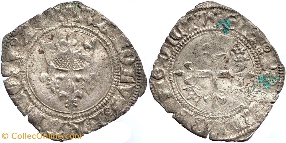 Dauphin CHARLES, au nom de CHARLES VI, Florette 7ème émission (12 octobre 1419), Lyon monnaies europe medievale france royales dauphin charles au nom de charles vi florette 7eme emission 12 octobre 1419 lyon