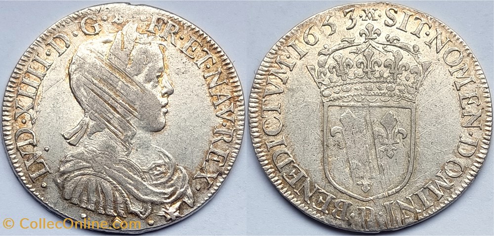 LOUIS XIV Demi écu à la mèche longue 1653 Lyon monnaies europe medievale france royales louis xiv demi ecu a la meche longue 1653 lyon
