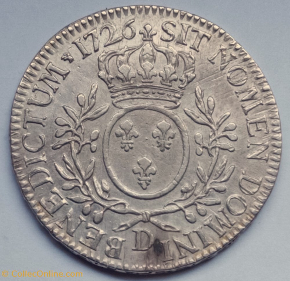 LOUIS XV - Ecu dit "aux branches d'olivier" 1726 D monnaies europe medievale france royales louis xv ecu dit aux branches olivier 1726 d