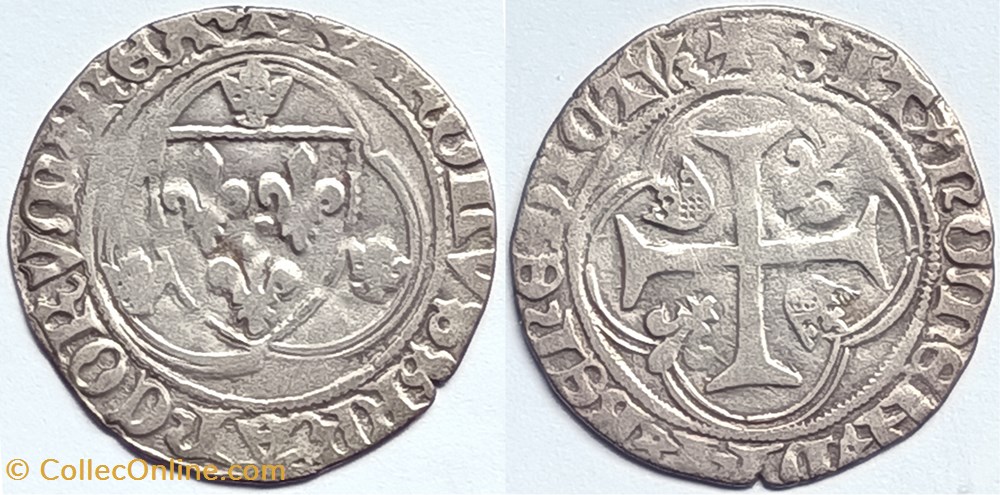 CHARLES VII Blanc à la couronne 4ème émission Lyon (var.) exécutoire du 26 juin 1456 monnaies europe medievale france royales charles vii blanc a la couronne 4eme emission lyon var executoire du 26 juin 1456