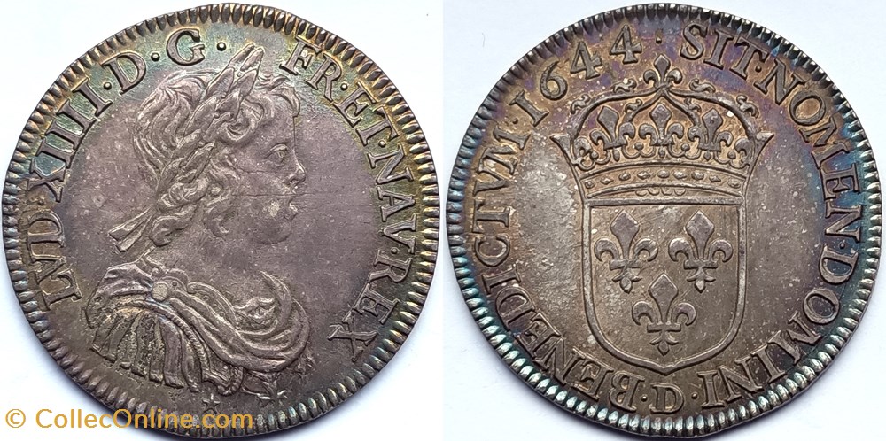 LOUIS XIV Demi écu à la mèche courte 1644 Lyon monnaies europe medievale france royales louis xiv demi ecu a la meche courte 1644 lyon