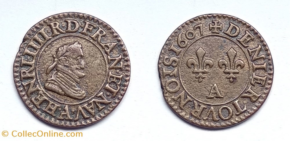 HENRI IV Denier tournois 1607 Paris monnaies europe medievale france royales henri iv denier tournois 1607 paris