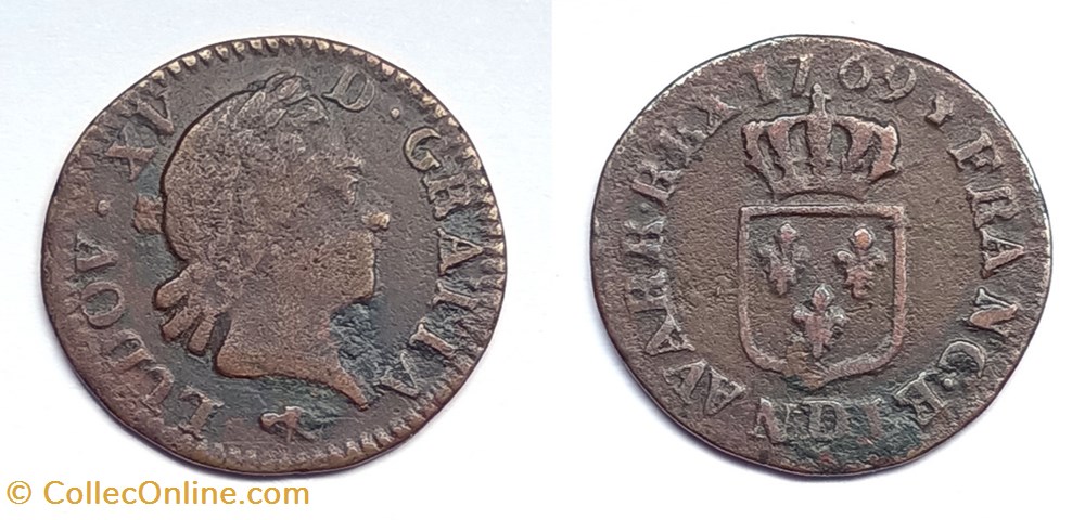 monnaies europe medievale france royales louis xv liard a la vieille tete 1769 lyon